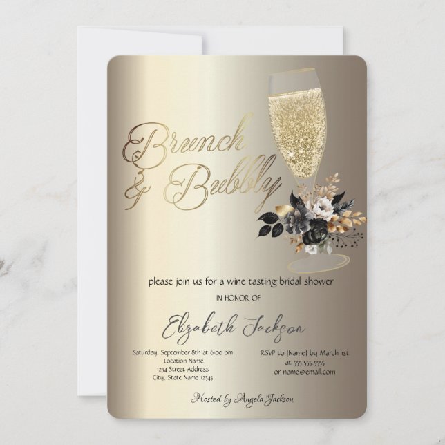 Drips Glass Black Roses Wine Brunch & Bubbly Invitation (Front)