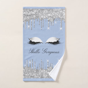 Drips Glitter Effect Blue Lashes Hello Hand Towel