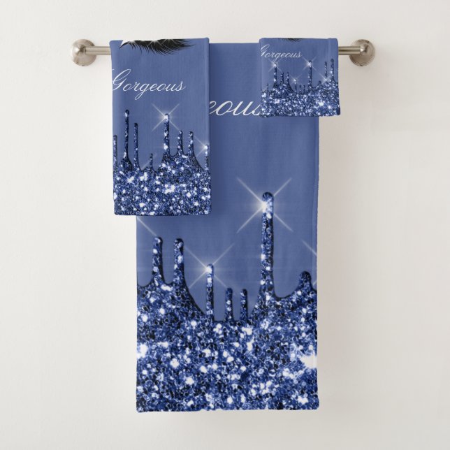 Drips Glitter Effect Lash Hello Beauty Eyes Navy B Bath Towel Set (Insitu)