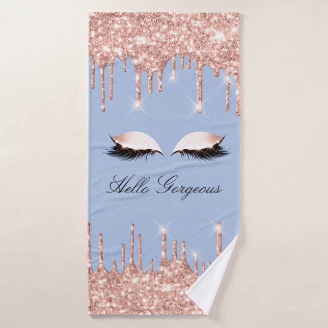 Drips Glitter Effect Lash Hello Beauty Rose Blue Bath Towel (Bath Towel)