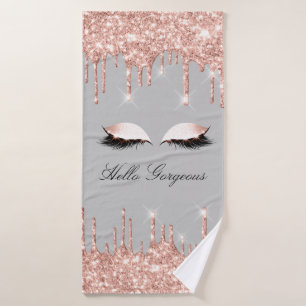 Drips Glitter Effect Lash Hello Beauty Rose Grey Bath Towel