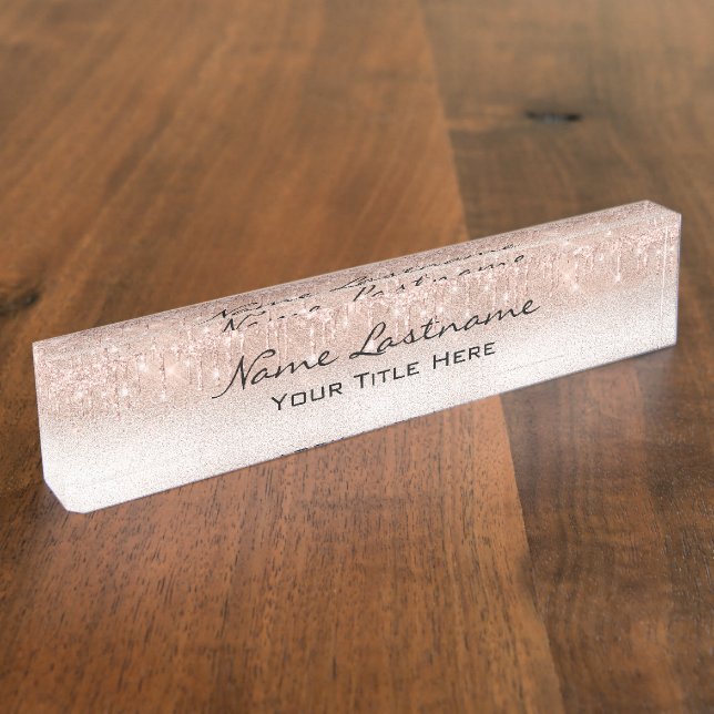 Drips Glitter Effect Rose Aesthetician Beauty Spar Nameplate (Side)