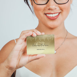 Drips Glitters Gold Monogram Business Card