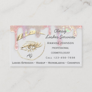Drips Lashes Makeup Nail Microblade Logo Qr Gold Business Card