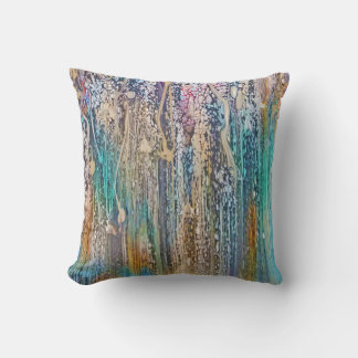 Drips of Teal and Beige Cushion