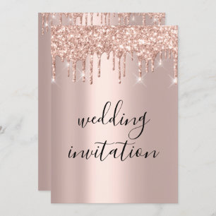 Drips Rose Gold Wedding Bridal Glitter Elegant Invitation