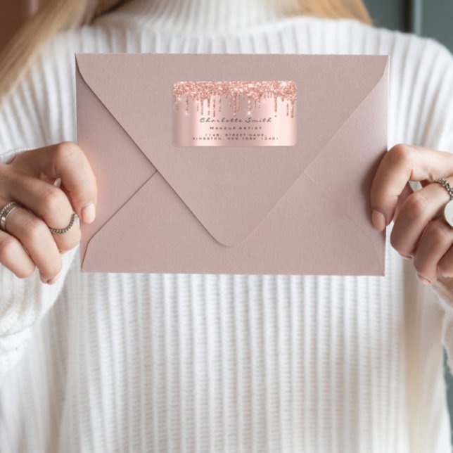 Drips RSVP Rose Gold Sparkly Glitter Makeup Bridal Label (Drips RSVP Rose Gold Sparkly Glitter Makeup Bridal Label)