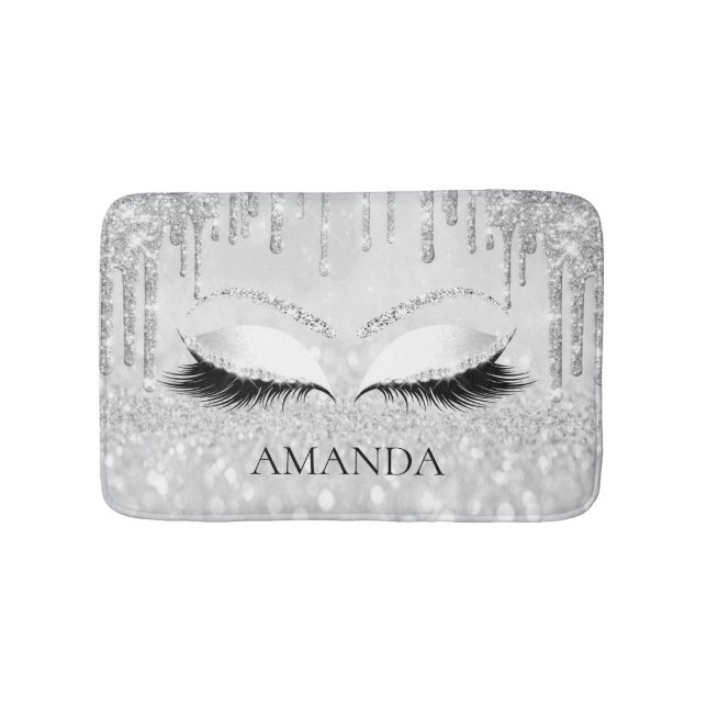 Drips Silver Glam Name Eyes Lashes Glitter Brows Bath Mat (Front)