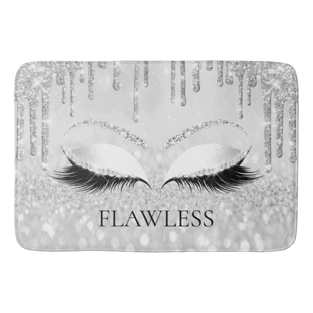 Drips Silver Glitter Name Eyes Lashes FLAWLESS Bath Mat (Front)