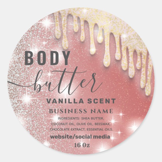 Drips sparkle glittery script body butter label (Front)