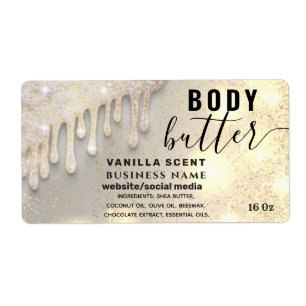 Drips sparkle glittery script body butter label