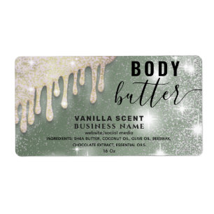 Drips sparkle glittery script body butter label