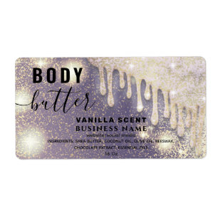 Drips sparkle glittery script body butter label