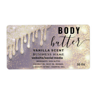 Drips sparkle glittery script body butter label