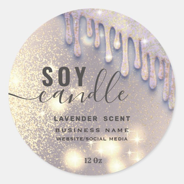 Drips sparkle glittery script soy candle label (Front)