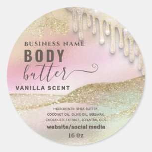 Drips sparkle holographic script body butter label