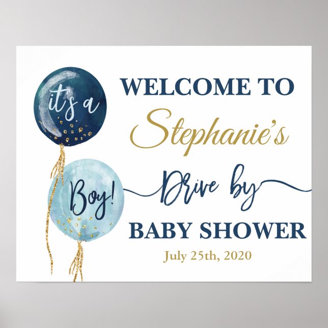 Drive baby shower boy welcome sign (Front)