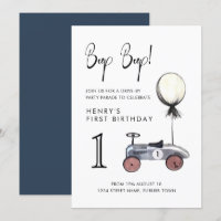 Drive by 1st Birthday Parade Retro Blue Car
