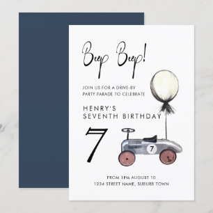 Drive by Any Age Birthday Parade Retro 7th Car Invitation