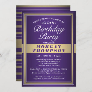 Drive-By Any Birthday Purple Gold and White Party Invitation