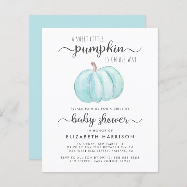 Drive By Baby Boy Shower Blue Pumpkin Invitation (Front/Back)