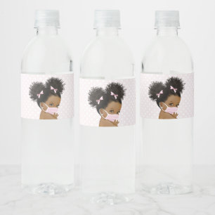 Drive By Baby Shower African American Baby Mask Water Bottle Label