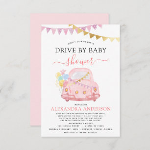 Drive By Baby Shower Blush Pink Gold Foil Invitation