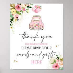 Drive By Baby Shower Cards Gifts Sign Pink Floral