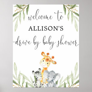 Drive by baby shower cute animals welcome sign