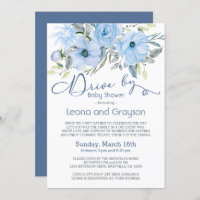 Drive By Baby Shower Dusty Blue Watercolor Floral