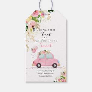 Drive By Baby Shower Favour Tag Pink Floral