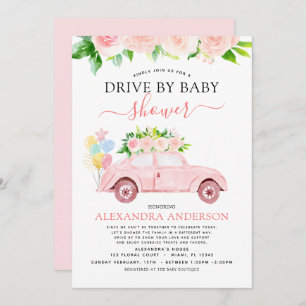 Drive By Baby Shower Floral Blush Pink Invitation