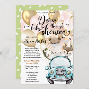 Drive By Baby Shower for BOY   Safari Friends Invitation