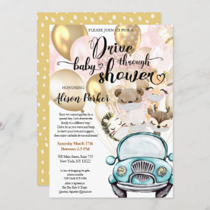 Drive By Baby Shower for GIRL   Safari Friends Invitation