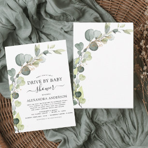 Drive By Baby Shower Greenery Eucalyptus Invitation