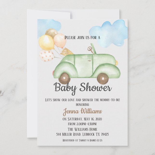Drive By Baby Shower Invitation (Front)