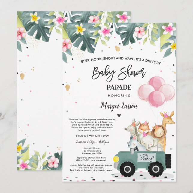 Drive By Baby Shower Invitation Safari Baby Shower (Front/Back)
