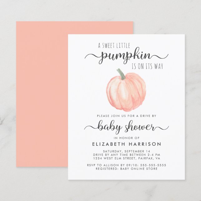 Drive By Baby Shower Orange Pumpkin Invitation (Front/Back)