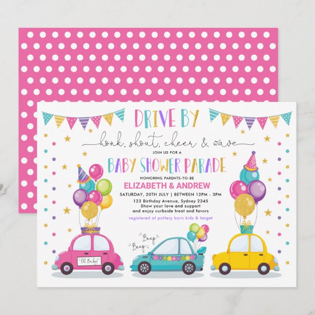 Drive By Baby Shower Party Parade Quarantine Girl Invitation (Front/Back)