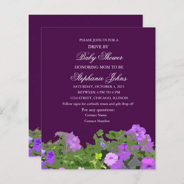 Drive By Baby Shower Purple Floral Colourful (Front/Back)