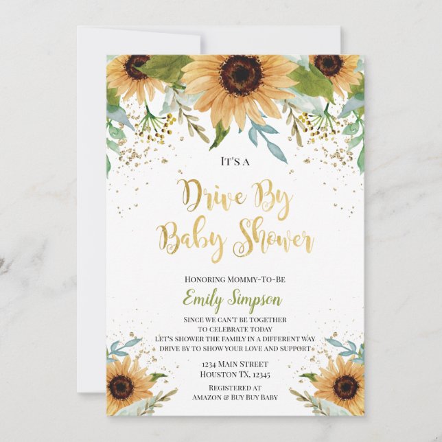 Drive By Baby Shower Sunflowers Invitation (Front)