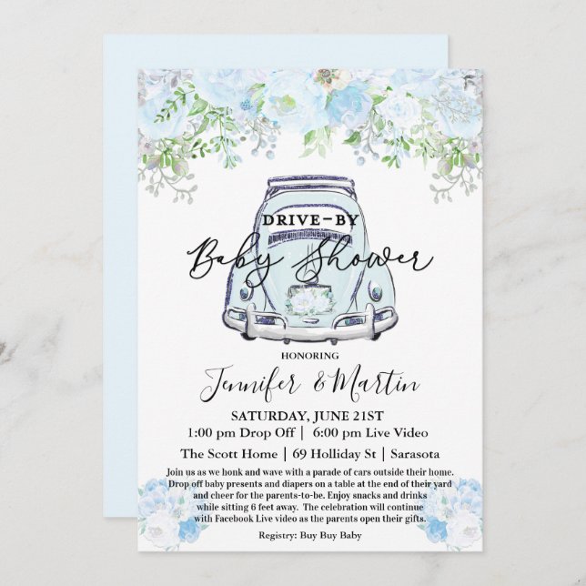 Drive By Baby Shower Virtual Baby Shower Invitation (Front/Back)