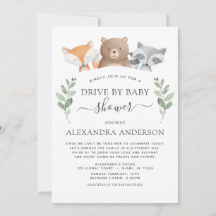 Drive By Baby Shower Woodland Eucalyptus Greenery Invitation