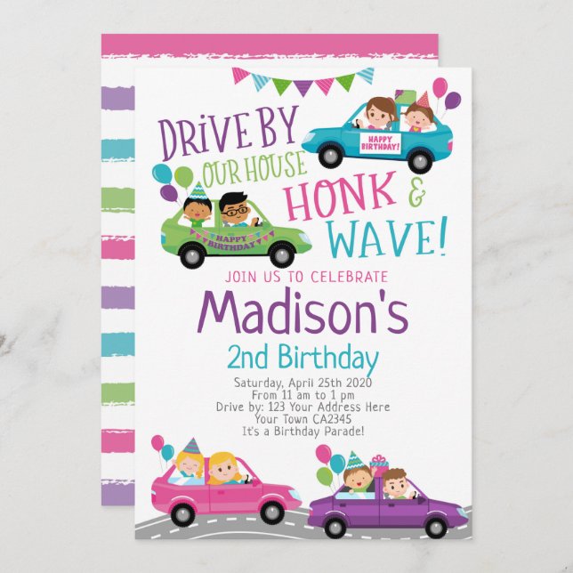 Drive By, Birthday Parade Invitation (Front/Back)