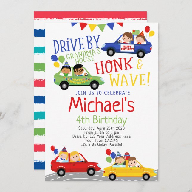 Drive By, Birthday Parade Invitation (Front/Back)