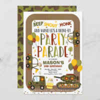 Drive By Birthday Parade Invitation Army Tankers