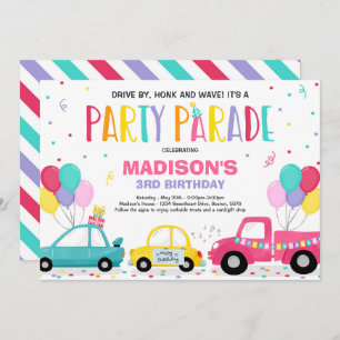 Drive By Birthday Parade Invitation Pink Parade