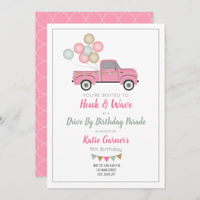 Drive By Birthday Parade Social Distancing Party Invitation (Front/Back)