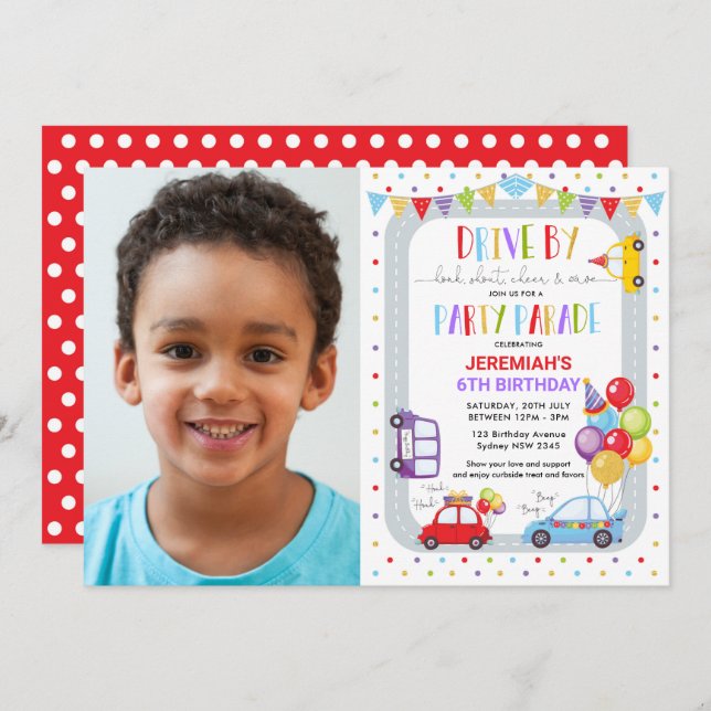 Drive By Birthday Party Parade Photo Invitation (Front/Back)