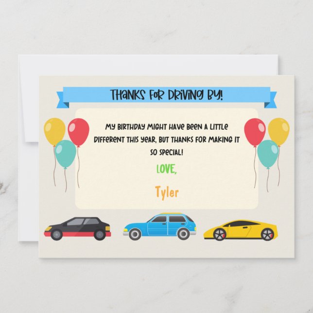 Drive By Birthday Thank You Card (Front)